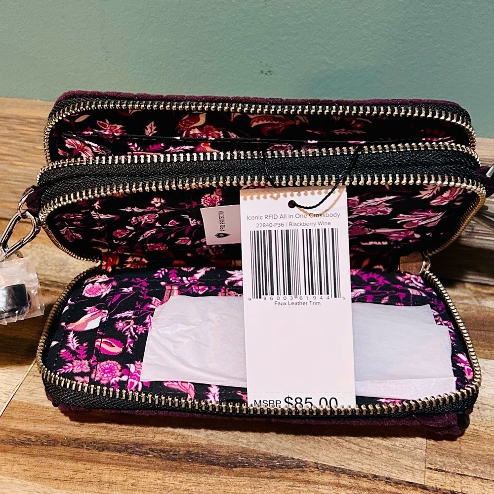 Vera Bradley Quilted Crossbody Wallet – Wine / Plum Purple - Picture 3 of 4